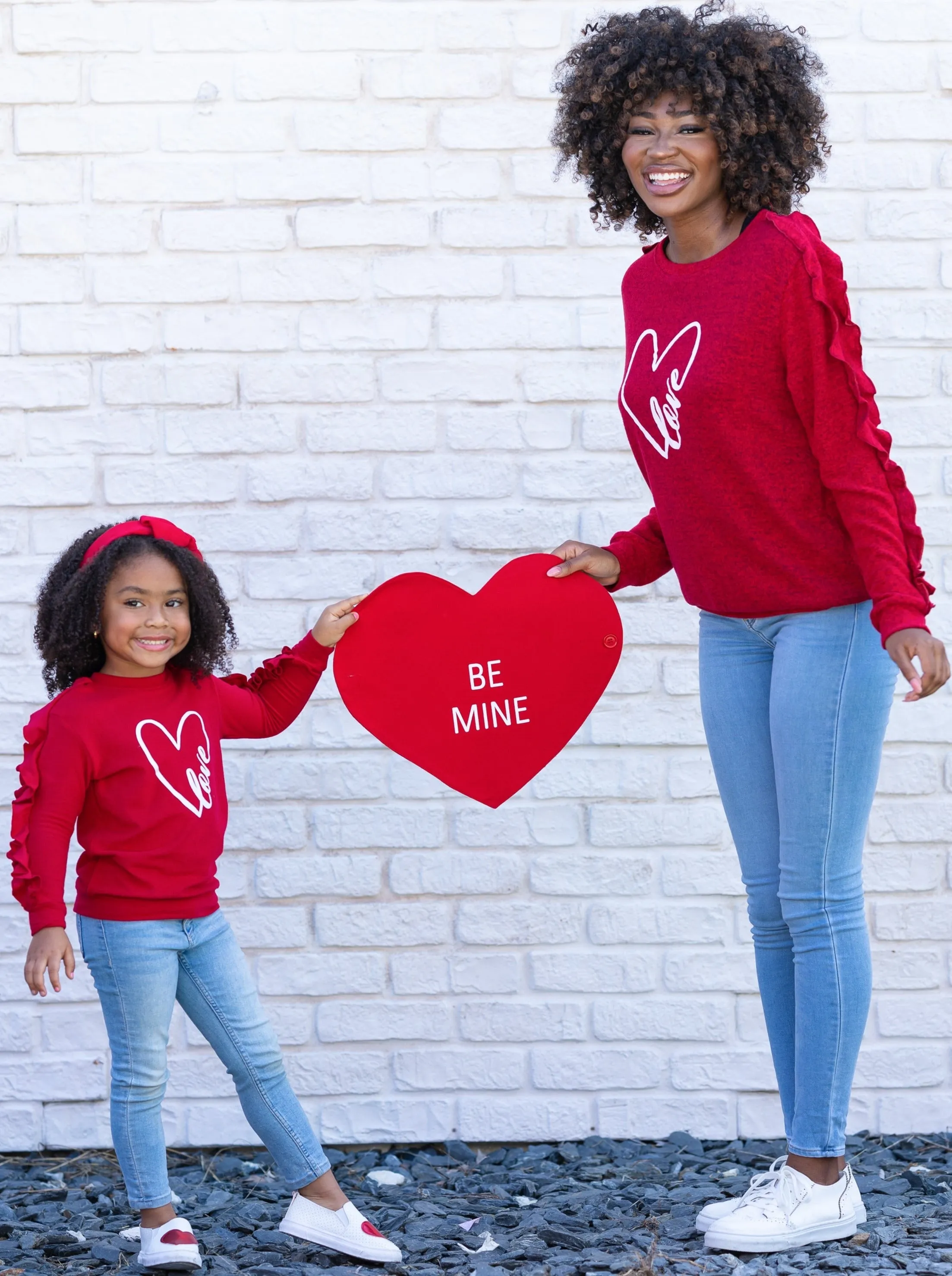 Mommy and Me Two Of Heart Ruffle Sleeve Top