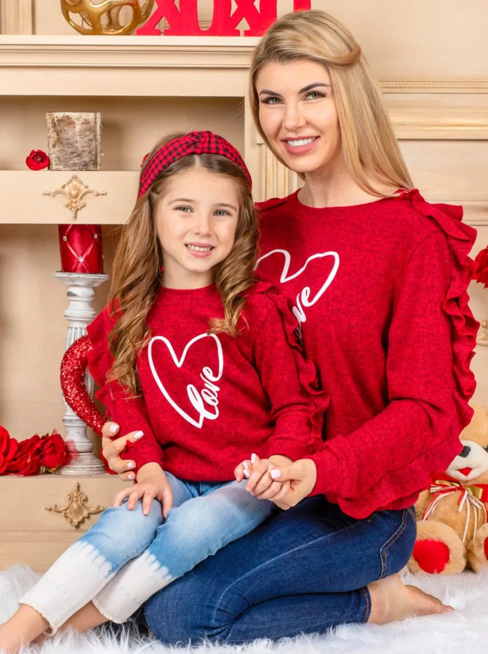 Mommy and Me Two Of Heart Ruffle Sleeve Top