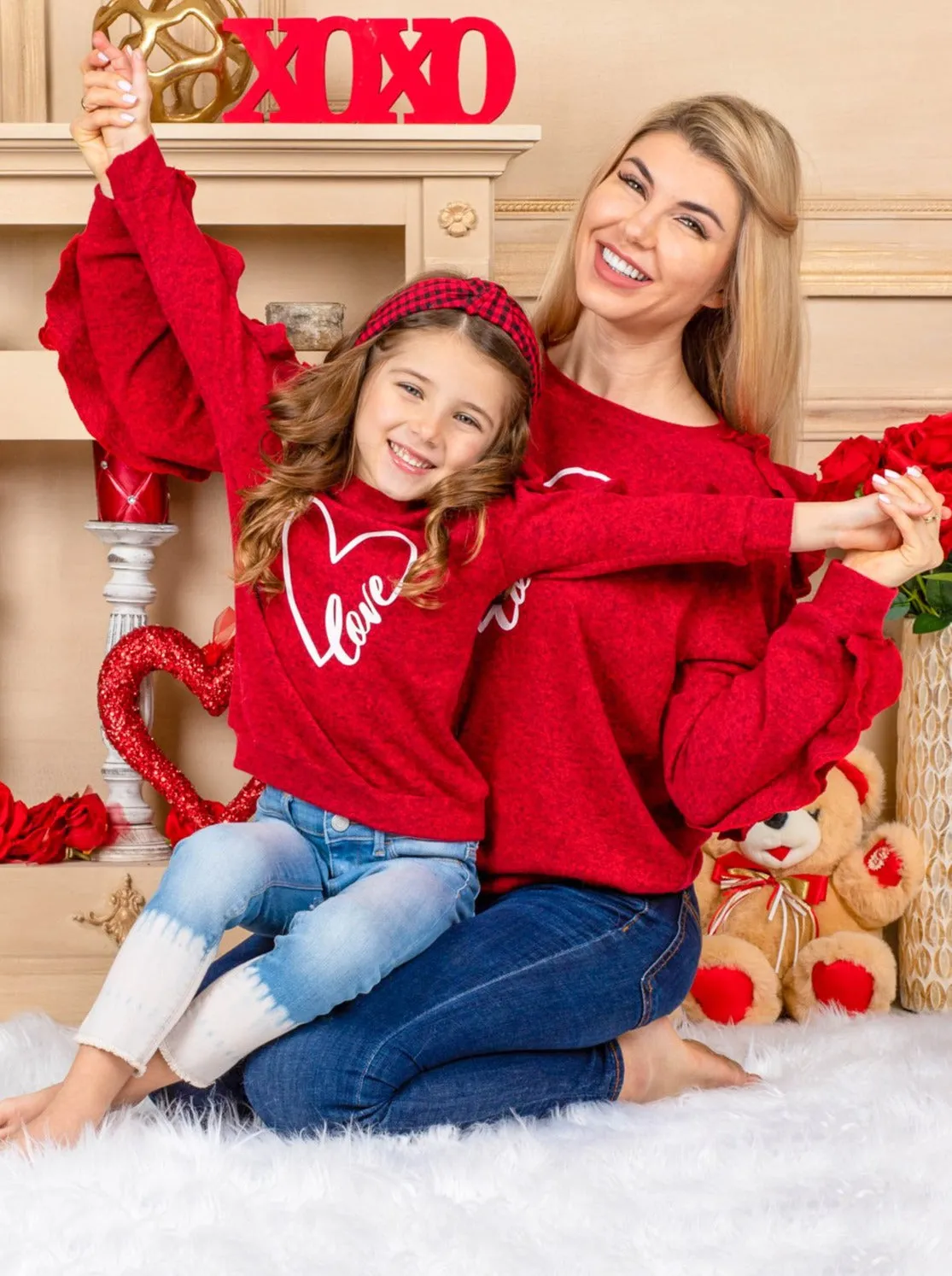 Mommy and Me Two Of Heart Ruffle Sleeve Top