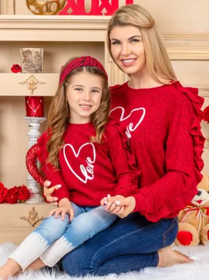 Mommy and Me Two Of Heart Ruffle Sleeve Top