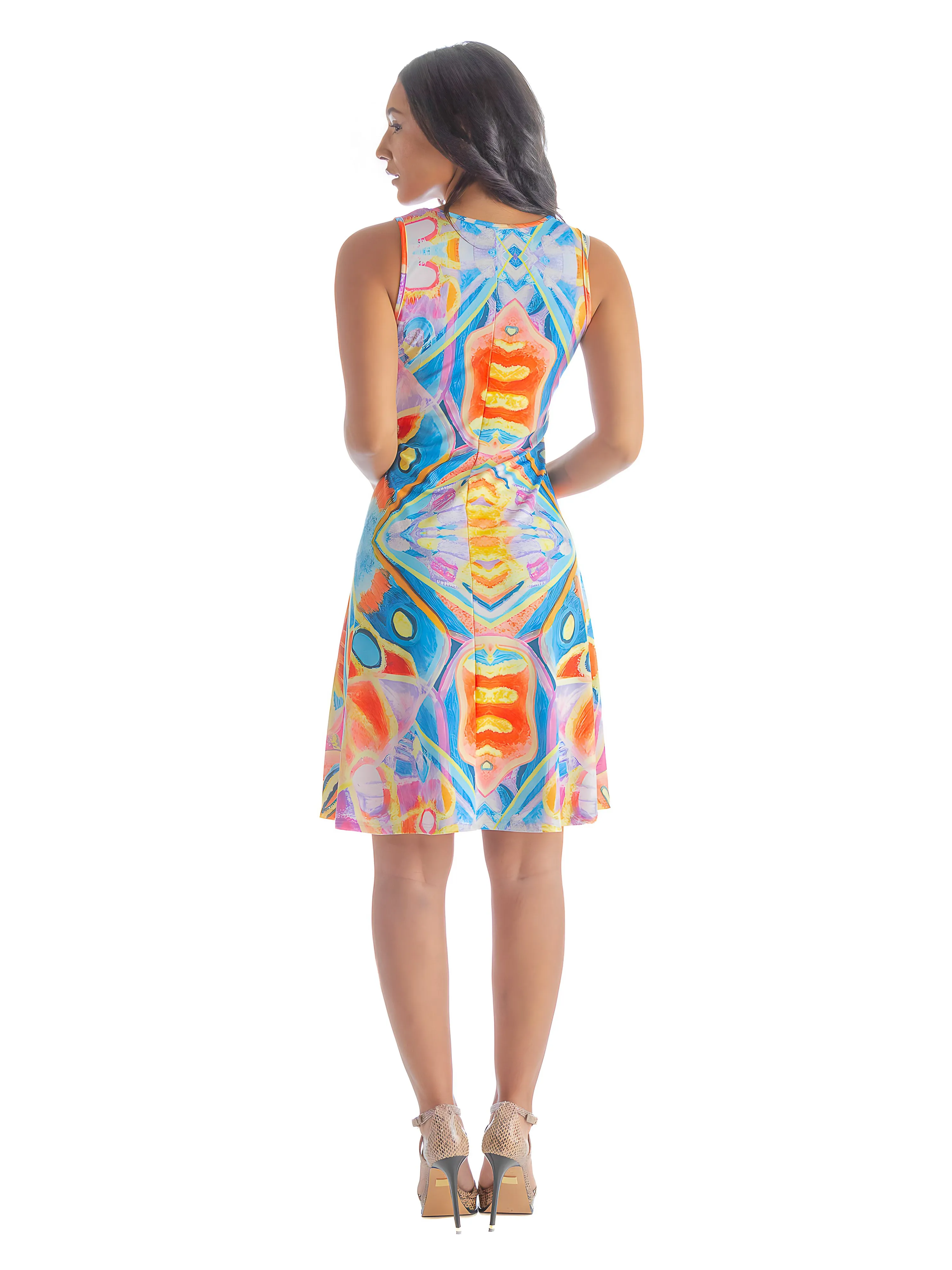 Multicolor Print Womens Sleeveless Knee Length Tank Swing Dress