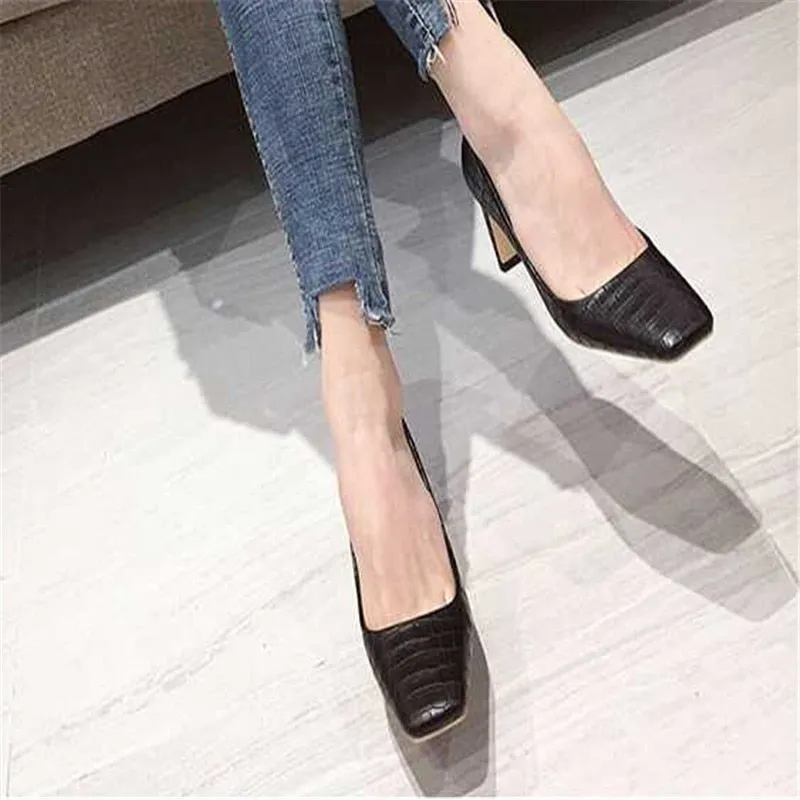 new ayemiland woman Fashion Thick heel shallow mouth Square head high-heeled shoes
