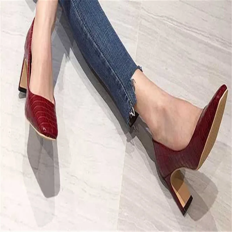 new ayemiland woman Fashion Thick heel shallow mouth Square head high-heeled shoes