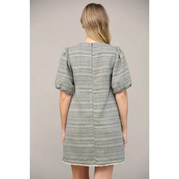 NEW FATE tweed short puff sleeve dress in metallic
