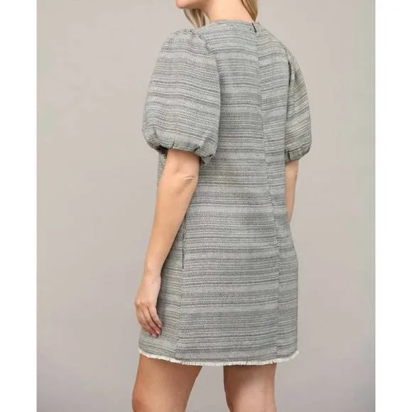 NEW FATE tweed short puff sleeve dress in metallic