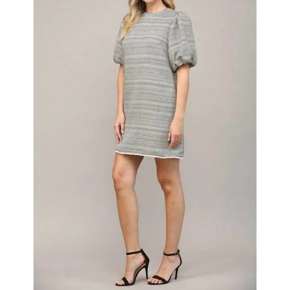 NEW FATE tweed short puff sleeve dress in metallic