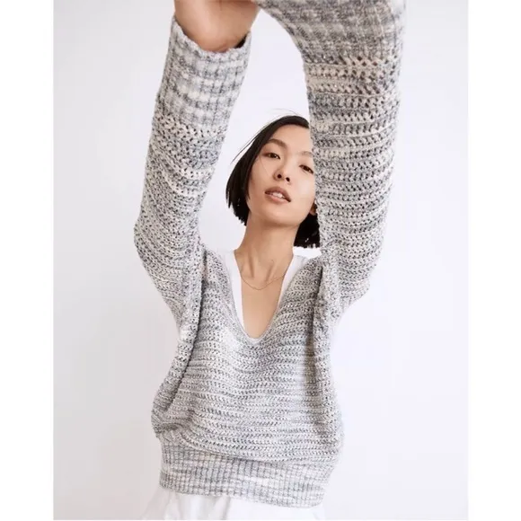 NEW Madewell Southbrook Open Stitch V Neck Pullover Sweater | Space Dye | Small