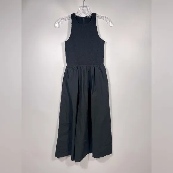 NEW MADEWELL The Petite Melody Smocked Midi Dress Size PXXS Black