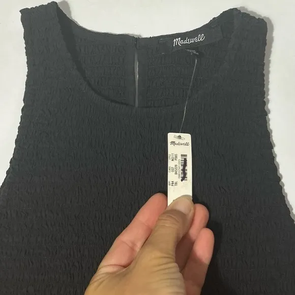 NEW MADEWELL The Petite Melody Smocked Midi Dress Size PXXS Black