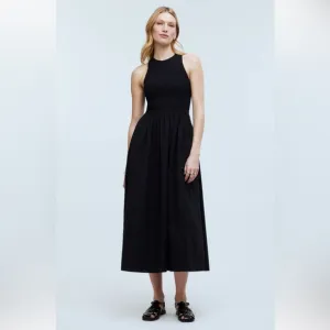 NEW MADEWELL The Petite Melody Smocked Midi Dress Size PXXS Black