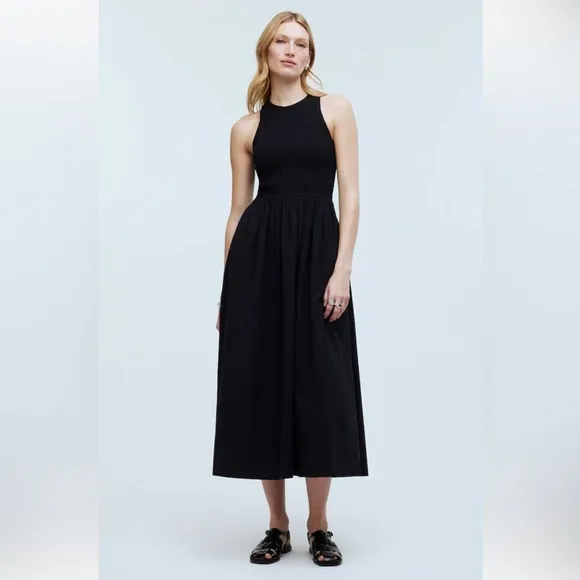 NEW MADEWELL The Petite Melody Smocked Midi Dress Size PXXS Black