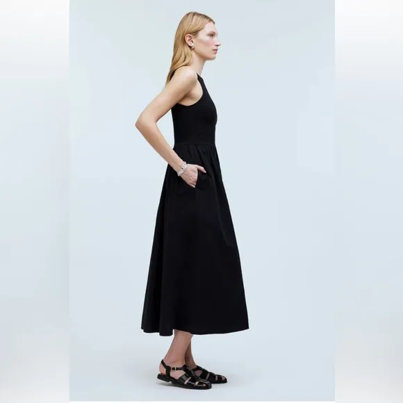 NEW MADEWELL The Petite Melody Smocked Midi Dress Size PXXS Black