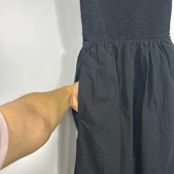 NEW MADEWELL The Petite Melody Smocked Midi Dress Size PXXS Black