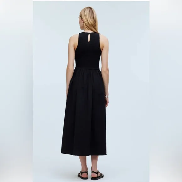 NEW MADEWELL The Petite Melody Smocked Midi Dress Size PXXS Black