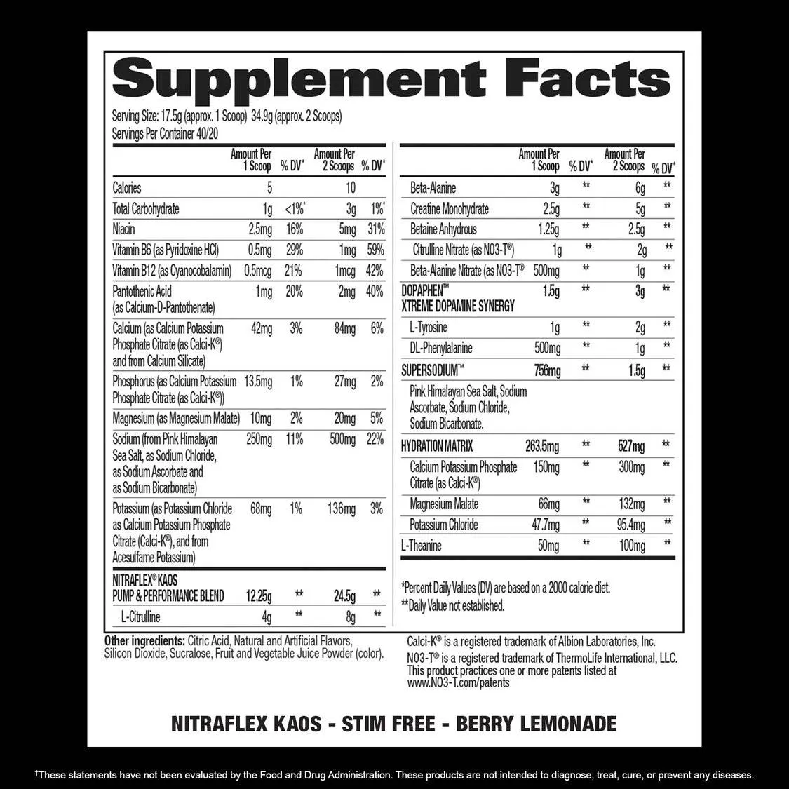 Nitraflex Kaos Stim Free, 40 Servings
