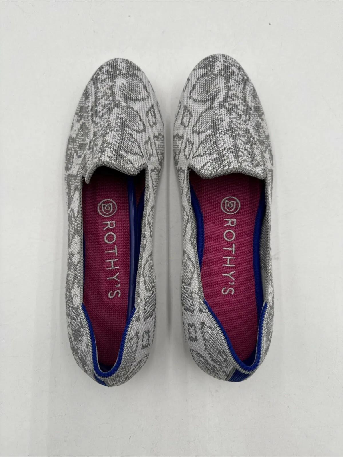NWOB Rothy’s THE Loafers Gray Snake Print Knit Round Toe Flats Women’s Size 7 - Like New