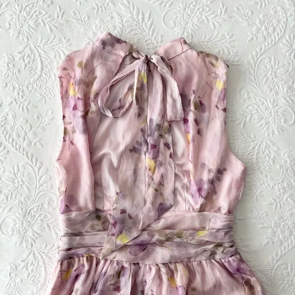 NWOT Lulus Happily Sweet Light Pink Floral Mock Neck Backless Midi Dress Small