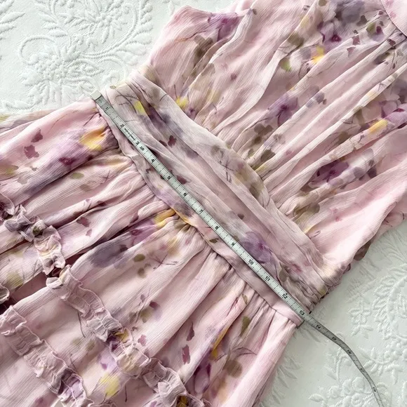 NWOT Lulus Happily Sweet Light Pink Floral Mock Neck Backless Midi Dress Small