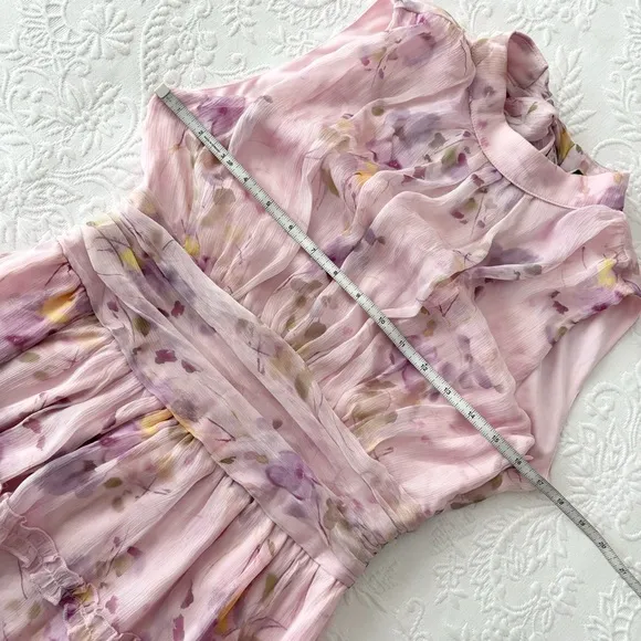NWOT Lulus Happily Sweet Light Pink Floral Mock Neck Backless Midi Dress Small