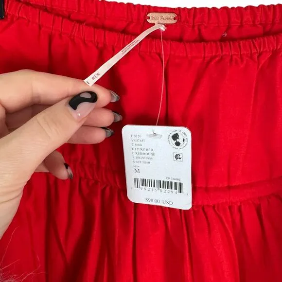 NWT Free People Wildest Dreams Mini Skirt Bright Red Cotton Eyelet Coquette