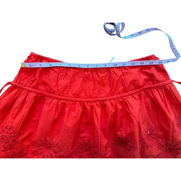 NWT Free People Wildest Dreams Mini Skirt Bright Red Cotton Eyelet Coquette
