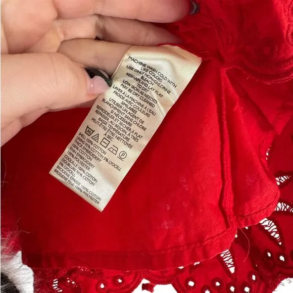 NWT Free People Wildest Dreams Mini Skirt Bright Red Cotton Eyelet Coquette