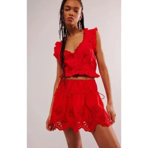NWT Free People Wildest Dreams Mini Skirt Bright Red Cotton Eyelet Coquette