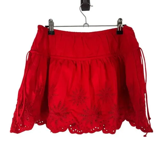 NWT Free People Wildest Dreams Mini Skirt Bright Red Cotton Eyelet Coquette