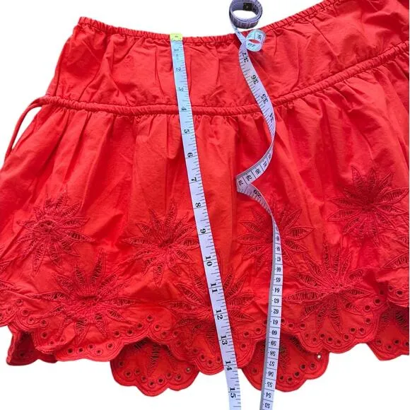 NWT Free People Wildest Dreams Mini Skirt Bright Red Cotton Eyelet Coquette