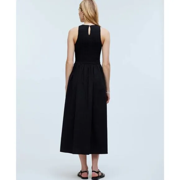 NWT Madewell The Melody Smocked Midi Dress Size XS In Black