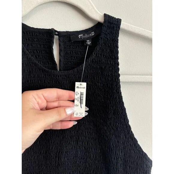 NWT Madewell The Melody Smocked Midi Dress Size XS In Black