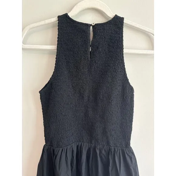 NWT Madewell The Melody Smocked Midi Dress Size XS In Black
