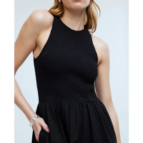 NWT Madewell The Melody Smocked Midi Dress Size XS In Black