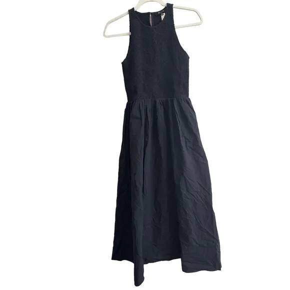 NWT Madewell The Melody Smocked Midi Dress Size XS In Black