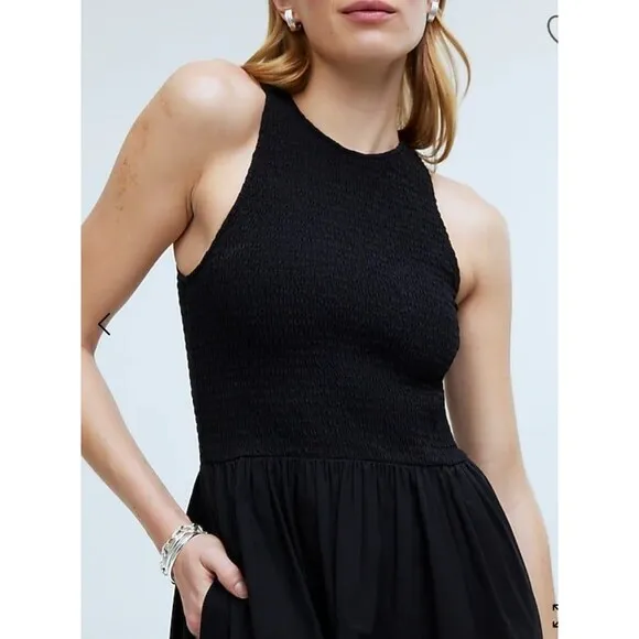 NWT Madewell The Melody Smocked Midi Dress Size XS Retail $110 Black