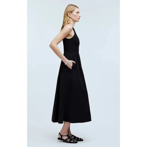 NWT Madewell The Melody Smocked Midi Dress Size XS Retail $110 Black