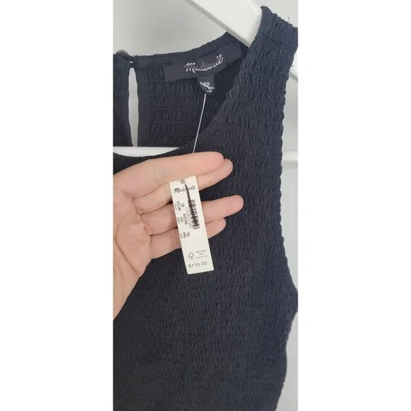NWT Madewell The Melody Smocked Midi Dress Size XS Retail $110 Black