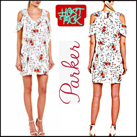 NWT PARKER FLORAL COLD-SHOULDER MINI RUFFLE DRESS