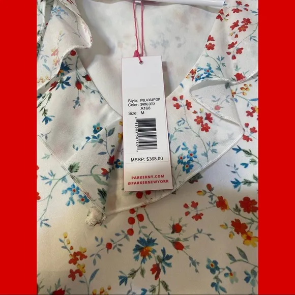 NWT PARKER FLORAL COLD-SHOULDER MINI RUFFLE DRESS