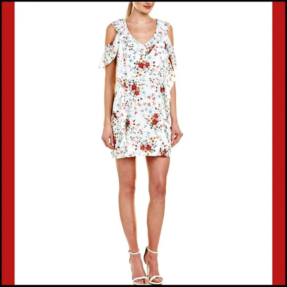 NWT PARKER FLORAL COLD-SHOULDER MINI RUFFLE DRESS