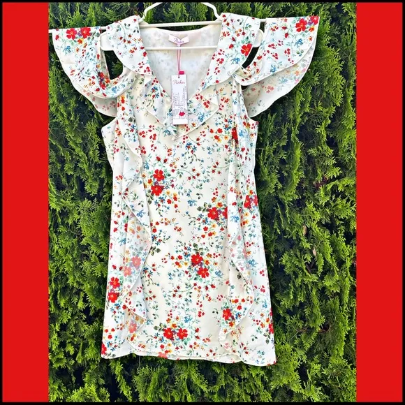 NWT PARKER FLORAL COLD-SHOULDER MINI RUFFLE DRESS