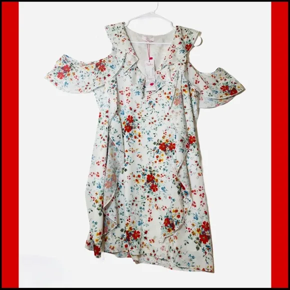 NWT PARKER FLORAL COLD-SHOULDER MINI RUFFLE DRESS