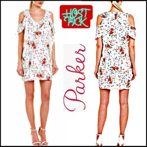 NWT PARKER FLORAL COLD-SHOULDER MINI RUFFLE DRESS