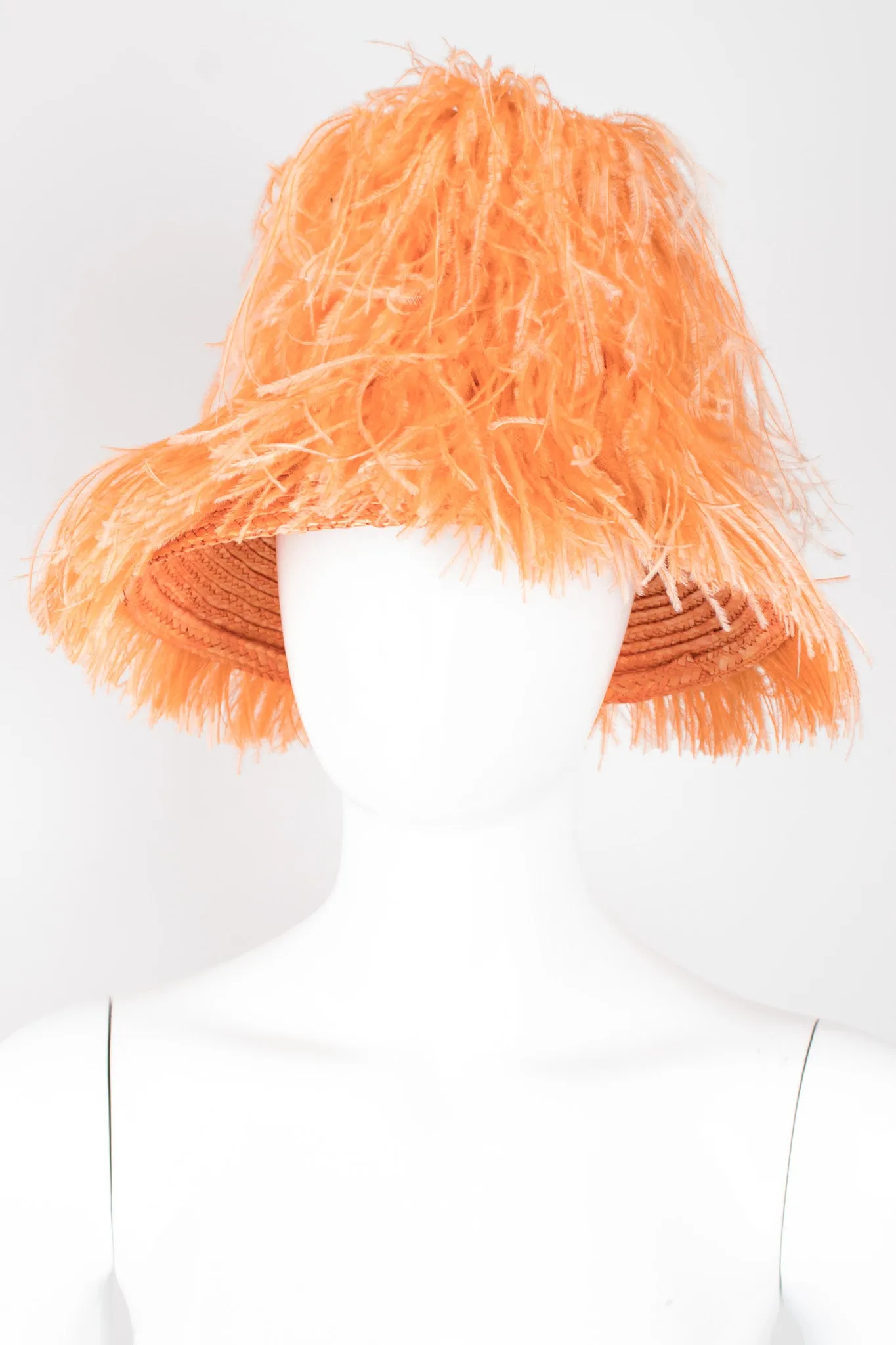 Ostrich Feather Straw Bucket Hat