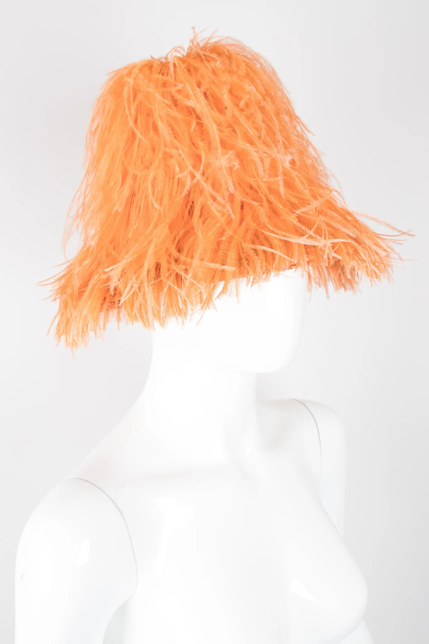 Ostrich Feather Straw Bucket Hat