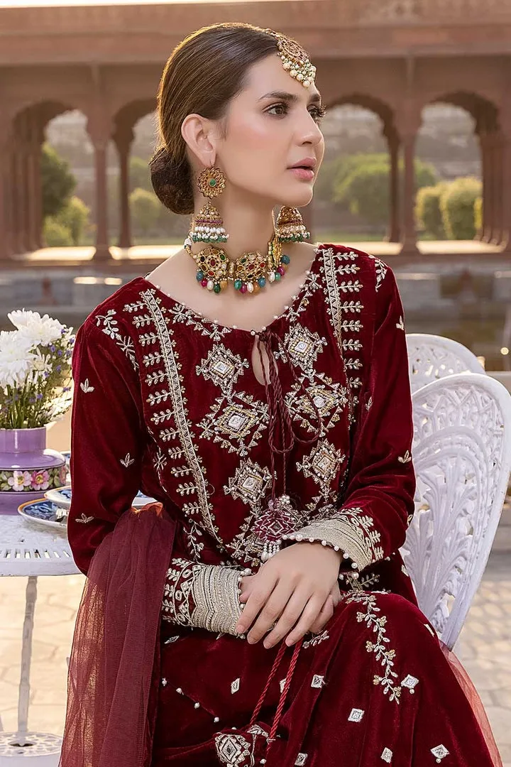 Pakistani Red Velvet Salwar Kameez for Party #PN577