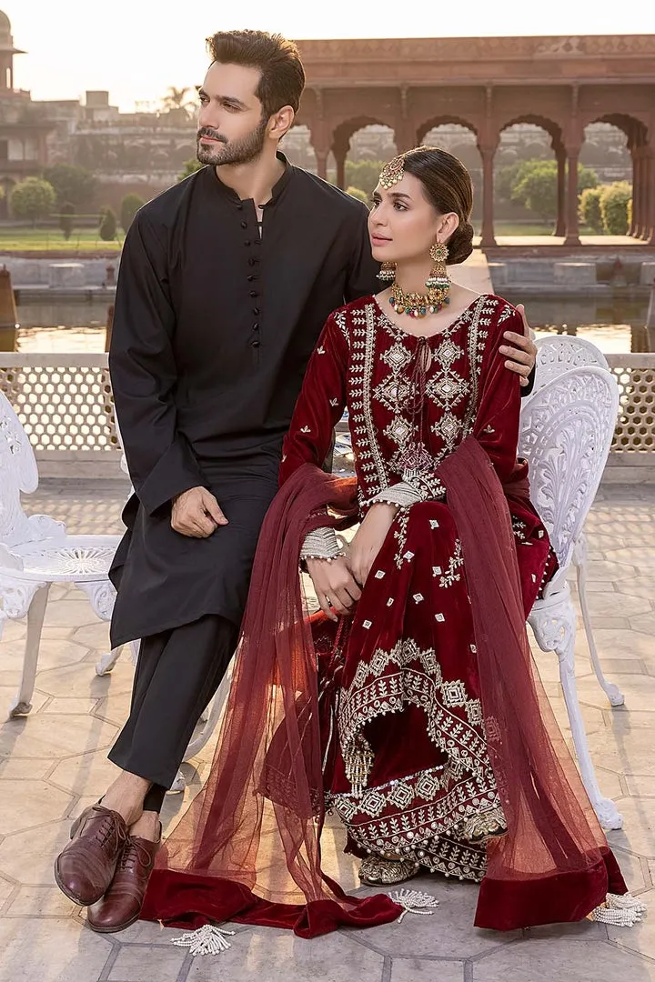 Pakistani Red Velvet Salwar Kameez for Party #PN577