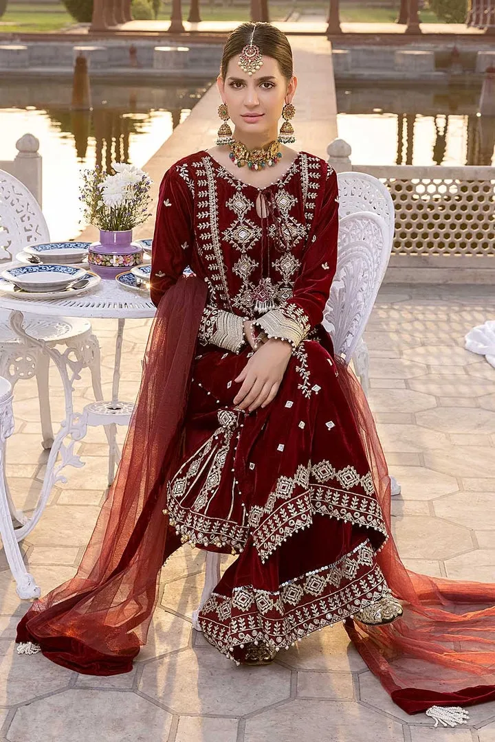 Pakistani Red Velvet Salwar Kameez for Party #PN577