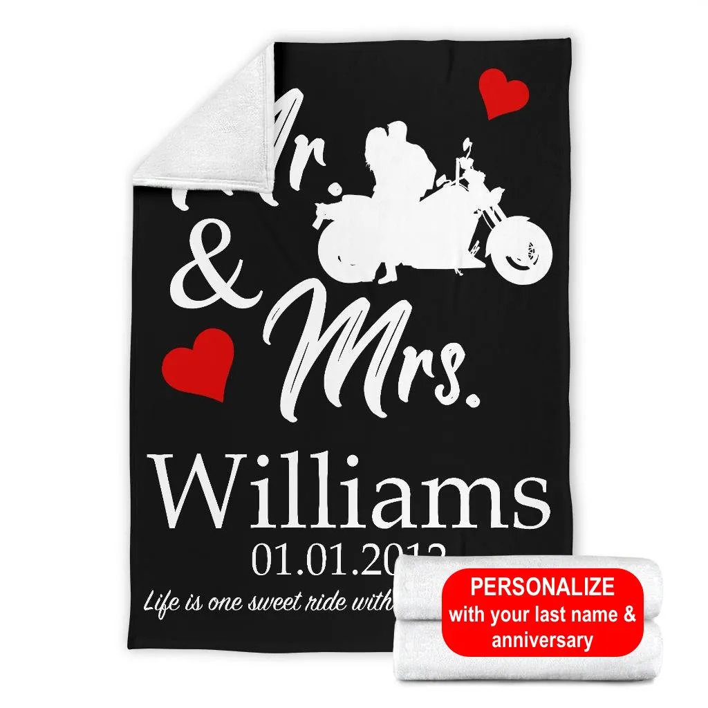 PERSONALIZED Mr & Mrs Sweet Ride Biker Premium Blanket