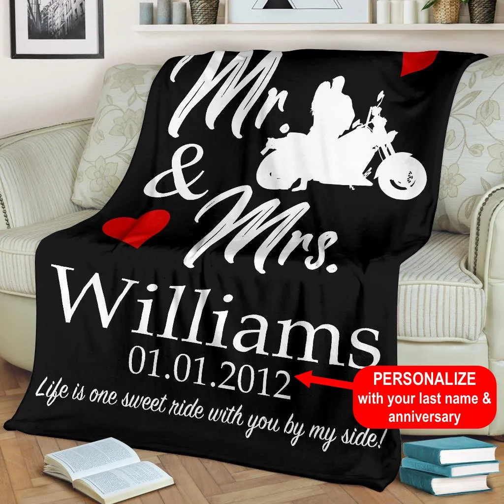 PERSONALIZED Mr & Mrs Sweet Ride Biker Premium Blanket